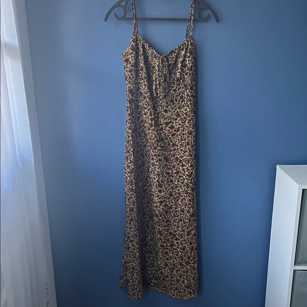 Floral Spaghetti-Strap Maxi Dress in Burgundy and Cream